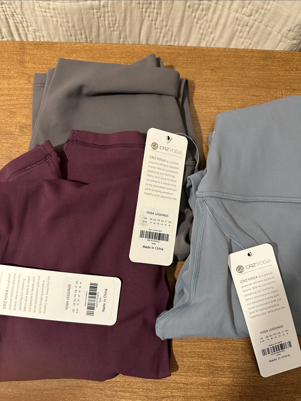 CRZ YOGA Trio of High-Rise Leggings in Plum, Slate, and Light Blue